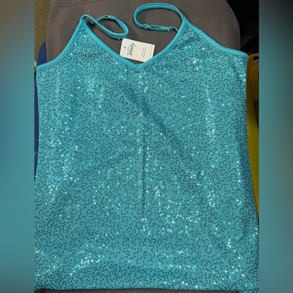 Zara Aqua Sequin Sleeveless Top